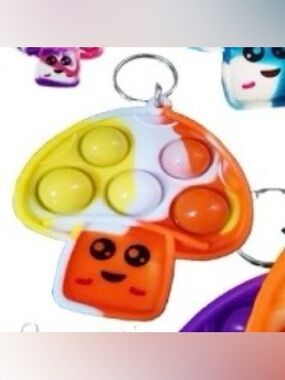 Mini Orange Mushroom  Pop Fidget Keychain Bubble Toy Bag Charm Cute Novelty
